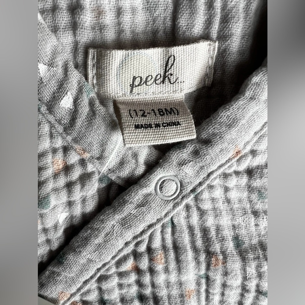 NWT Peek Cotton Muslin Kimono One Piece Romper 12-18 Months Gray Triangle - Picture 5 of 10